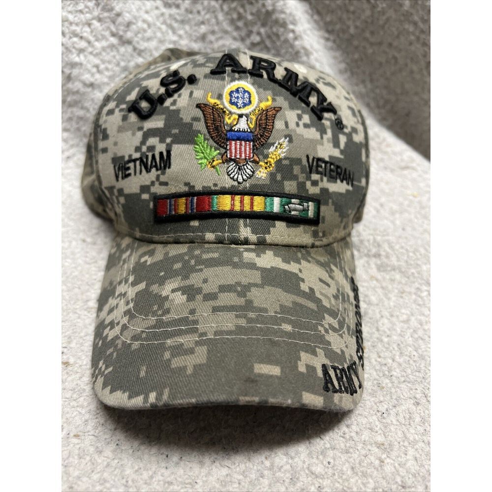 US ARMY - VIETNAM VETERAN - HAT CAP W/ CAMPAGIN RIBBONS - Camouflage Army Strong